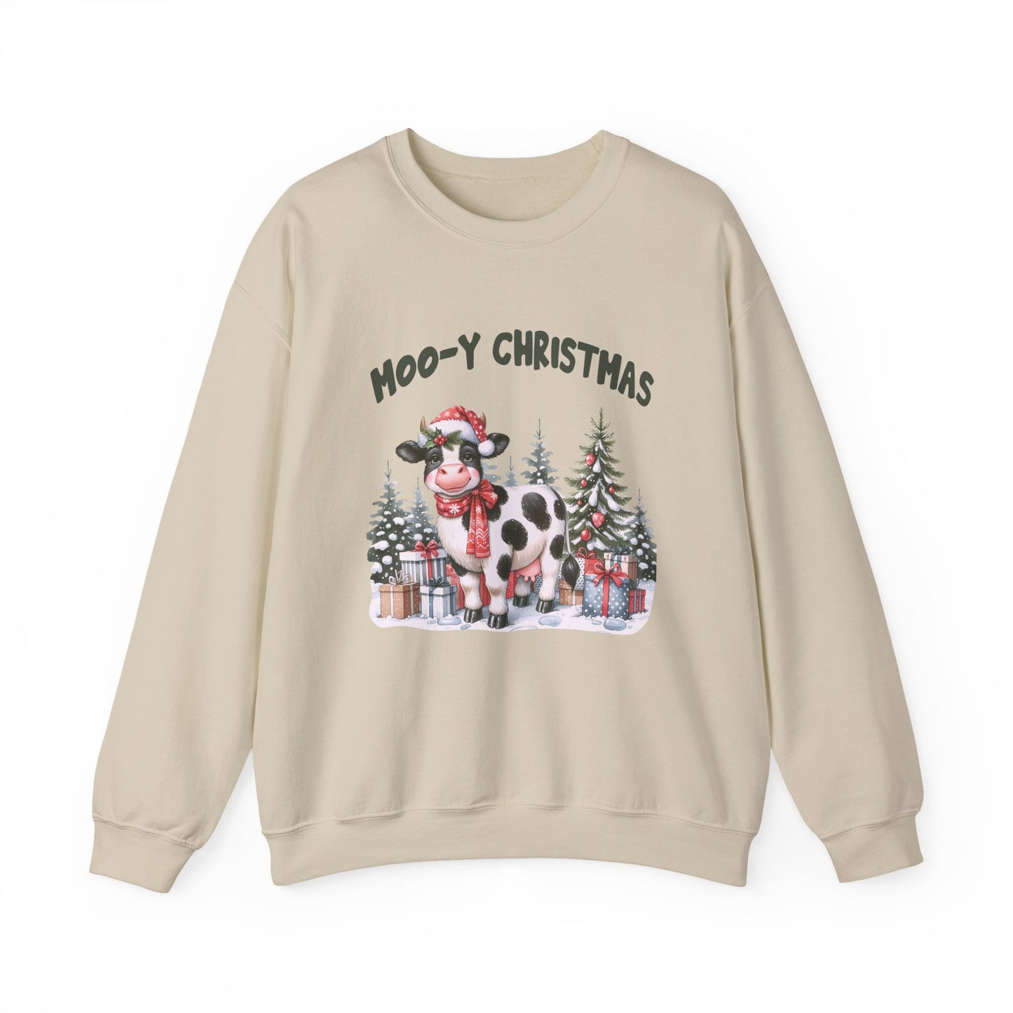 Moo-Y Christmas, Cute Cow Christmas sweatshirt, Country Farm Christmas Sweatshirt - PopCultureByDesign36
