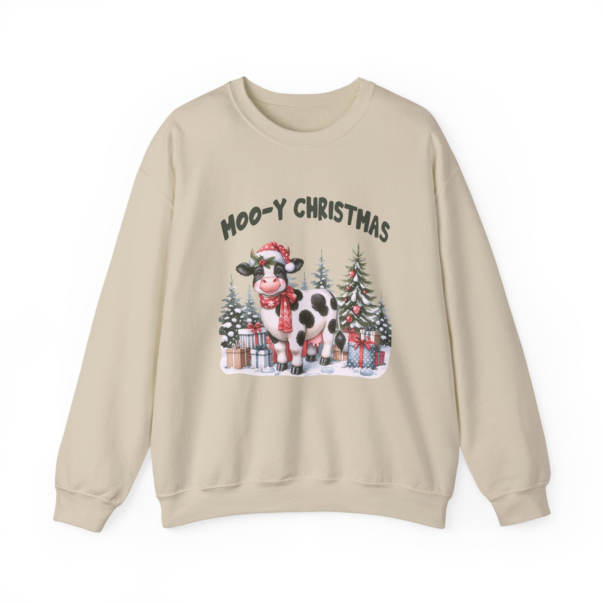 Moo-Y Christmas, Cute Cow Christmas sweatshirt, Country Farm Christmas Sweatshirt - PopCultureByDesign36