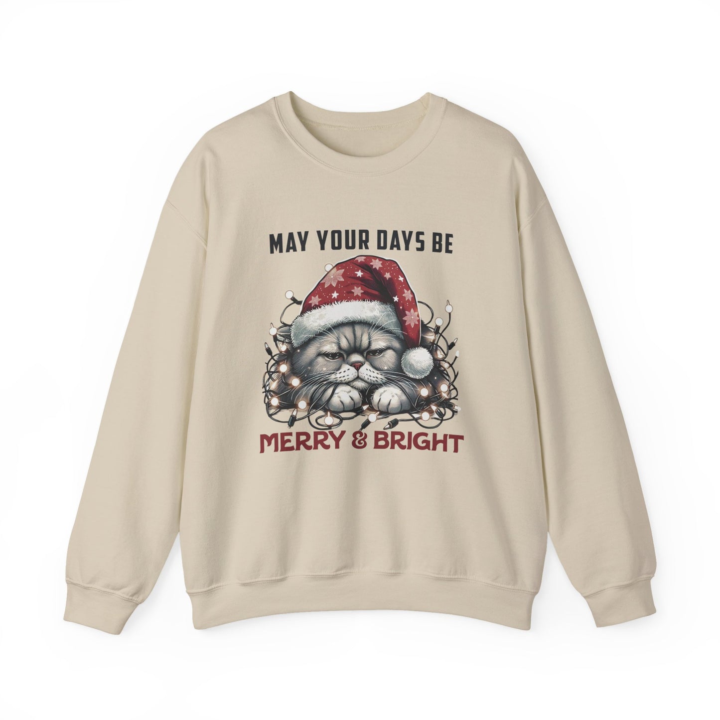 May Your Days Be Merry And Bright, Christmas Cat Sweatshirt, Holiday Cat - PopCultureByDesign36