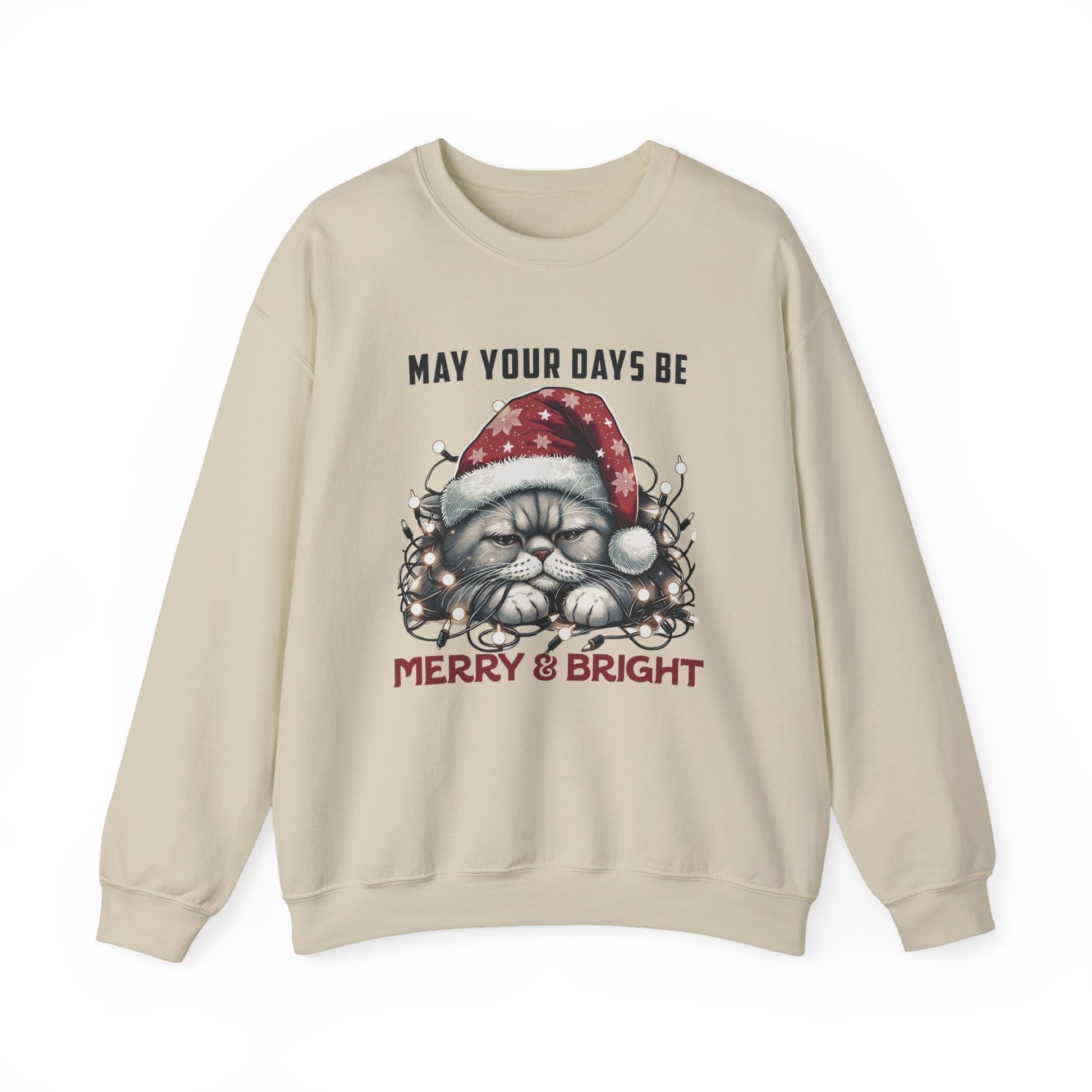 May Your Days Be Merry And Bright, Christmas Cat Sweatshirt, Holiday Cat - PopCultureByDesign36
