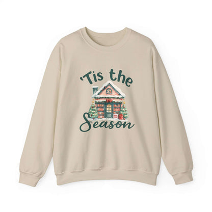 Tis The Season Cozy Christmas Cottage Sweatshirt, Holiday Bookstore Sweatshirt - PopCultureByDesign36