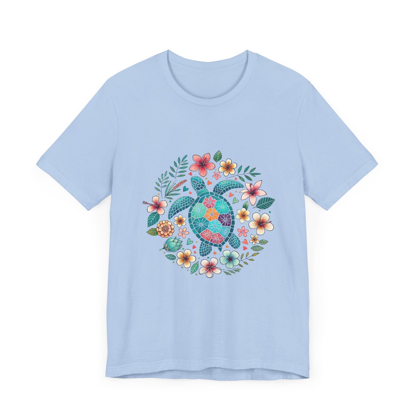 Turtle Ocean Sun T-Shirt, Floral Turtle Shirt, Boho Beach Tshirt - PopCultureByDesign36