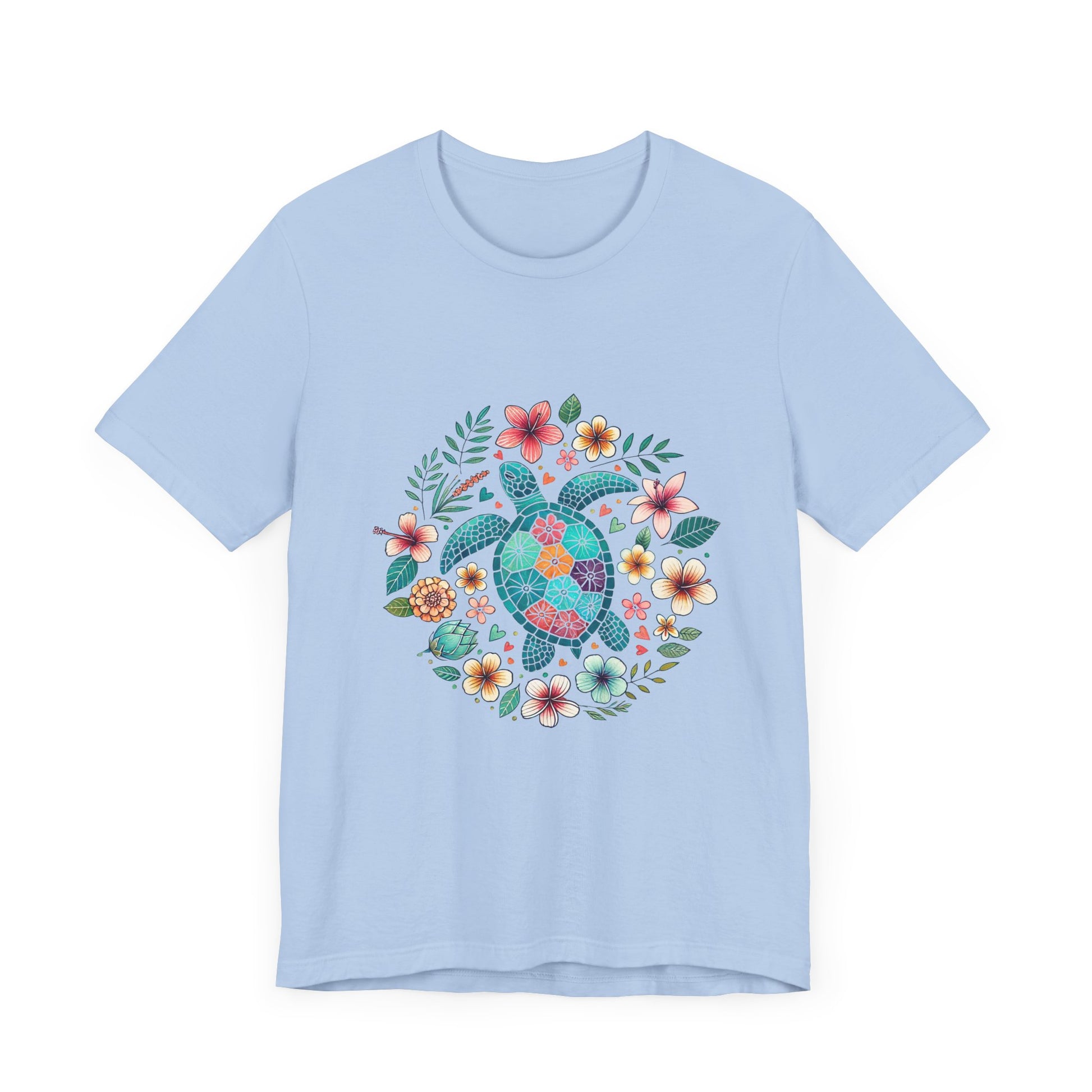 Turtle Ocean Sun T-Shirt, Floral Turtle Shirt, Boho Beach Tshirt - PopCultureByDesign36