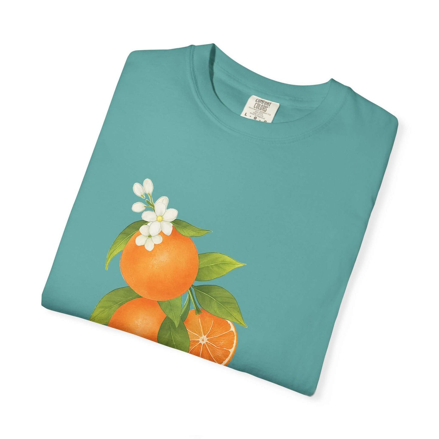 Vintage Orange Shirt, Art Graphic Fruit Shirt featuring vibrant orange fruit and floral design.