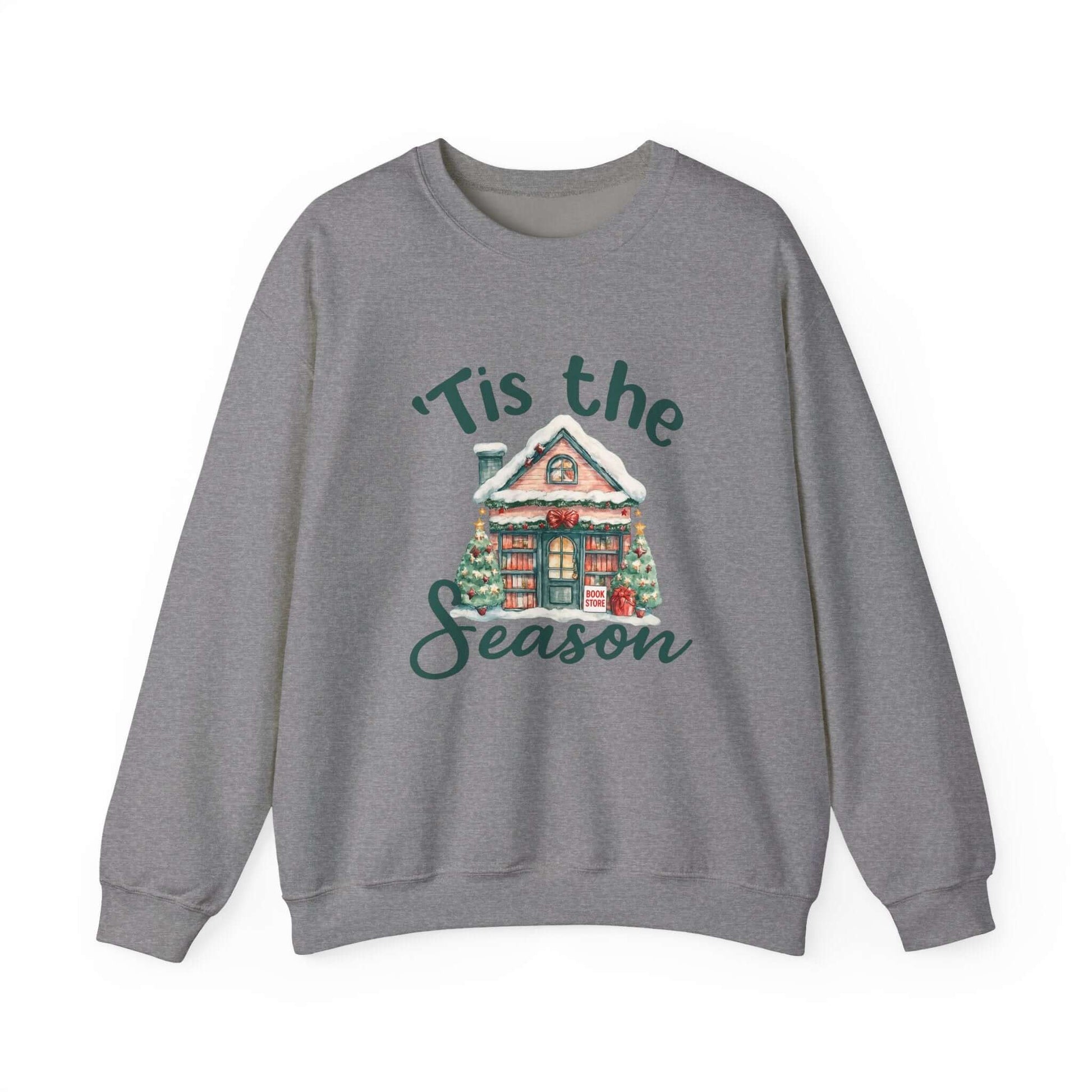 Tis The Season Cozy Christmas Cottage Sweatshirt, Holiday Bookstore Sweatshirt - PopCultureByDesign36