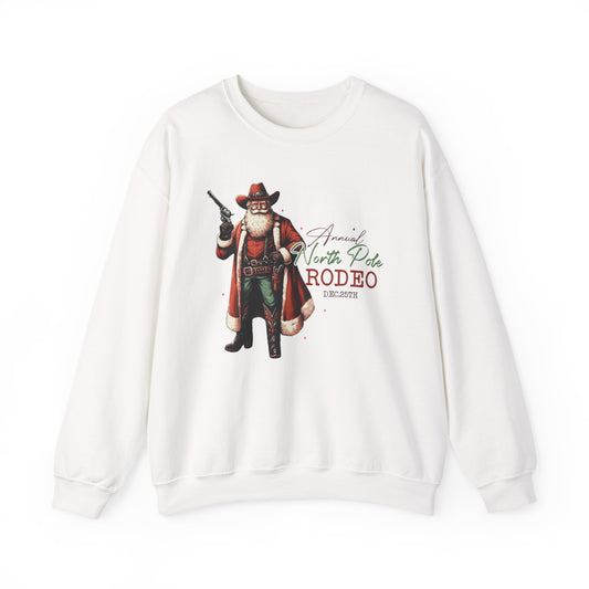 North Pole Rodeo Sweatshirt, Cowboy Santa Sweatshirt, Horseback Santa Clause - PopCultureByDesign36