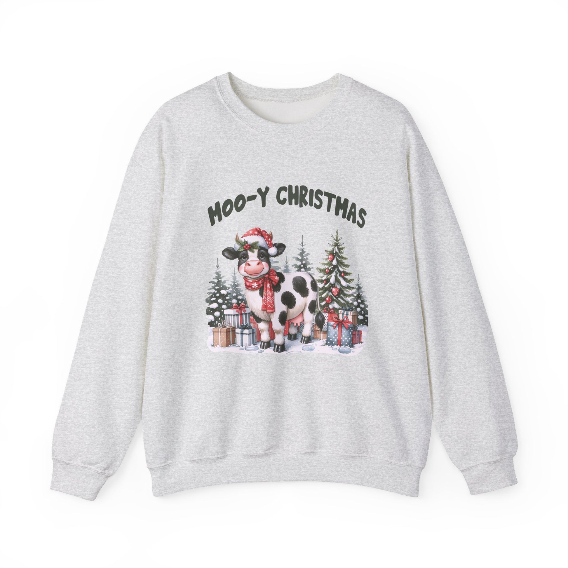 Moo-Y Christmas, Cute Cow Christmas sweatshirt, Country Farm Christmas Sweatshirt - PopCultureByDesign36