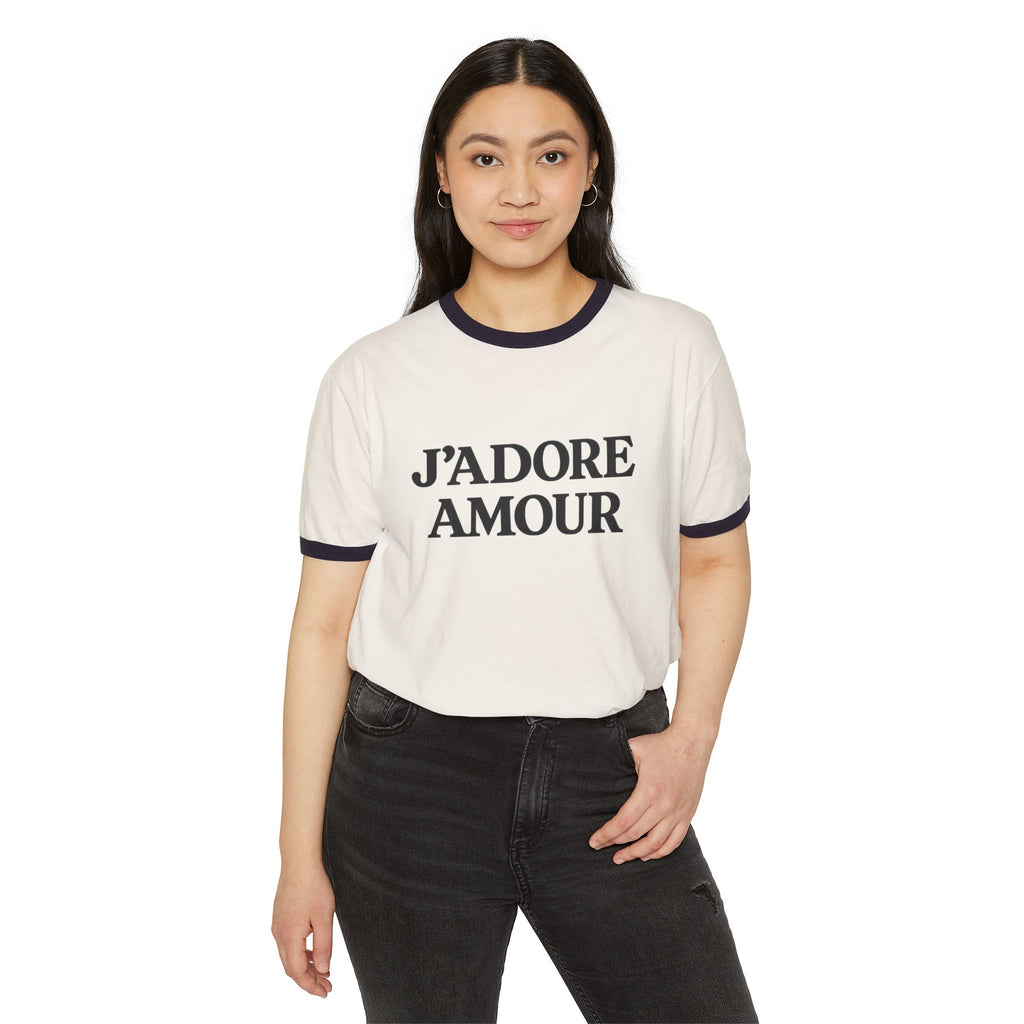 JAdore Amour Ringer TShirt Bold French Inspired Statement Tee by Printify