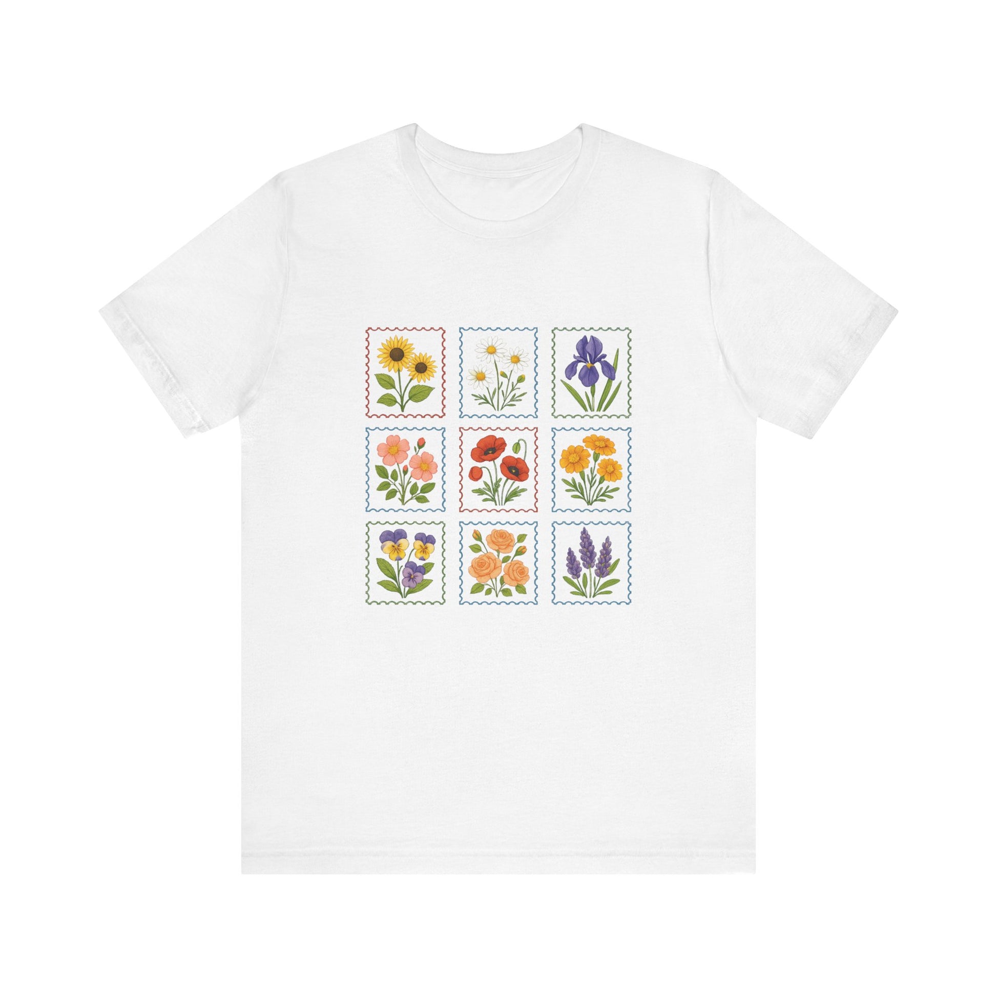 Summer Flower Stamp Tshirt, Vintage Postage Stamp Shirt, Aesthetic Summer Tee - PopCultureByDesign36