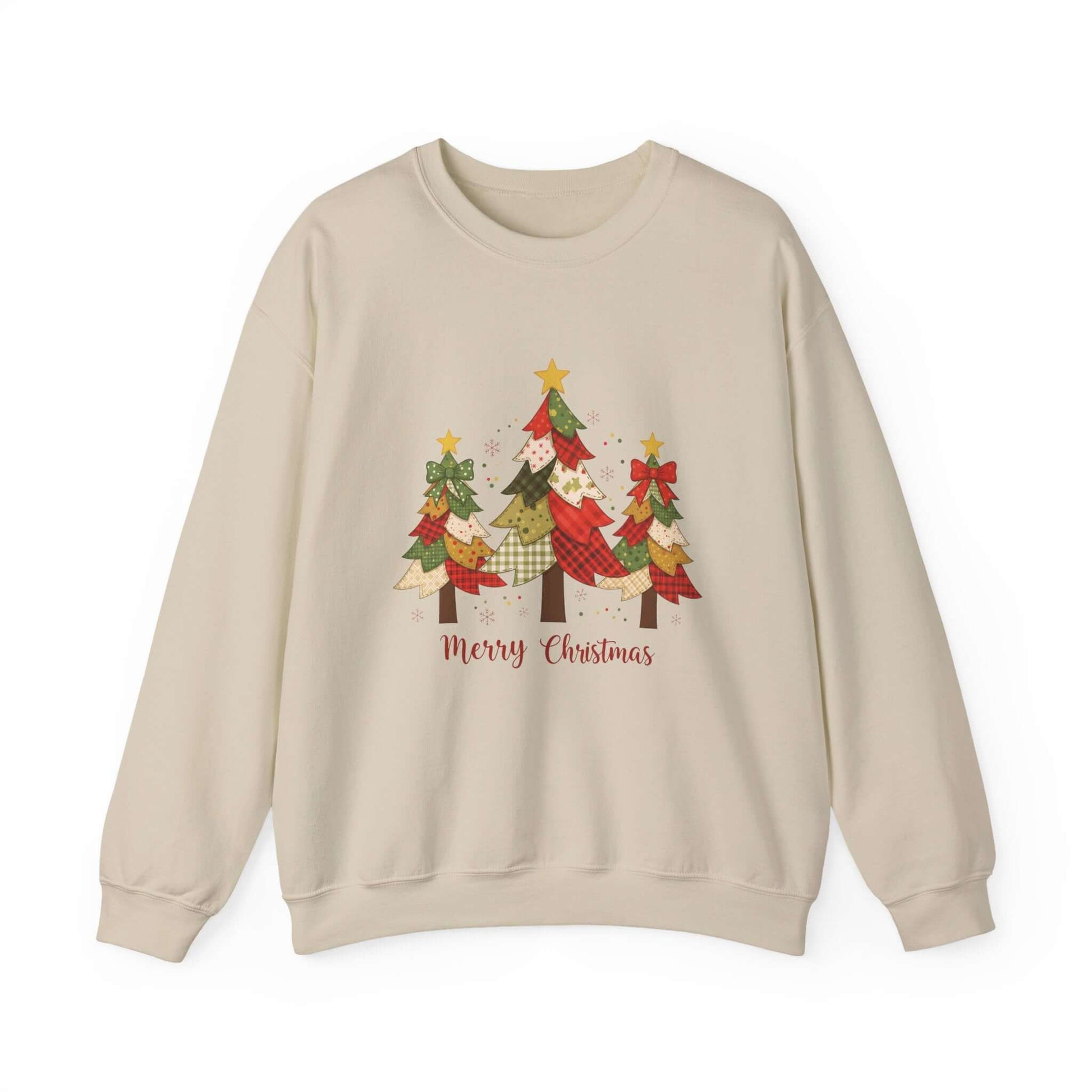 Christmas Tree Patchwork Quilt Style Sweatshirt, Merry Christmas Sweatshirt - PopCultureByDesign36