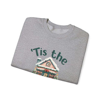 Tis The Season Cozy Christmas Cottage Sweatshirt, Holiday Bookstore Sweatshirt - PopCultureByDesign36