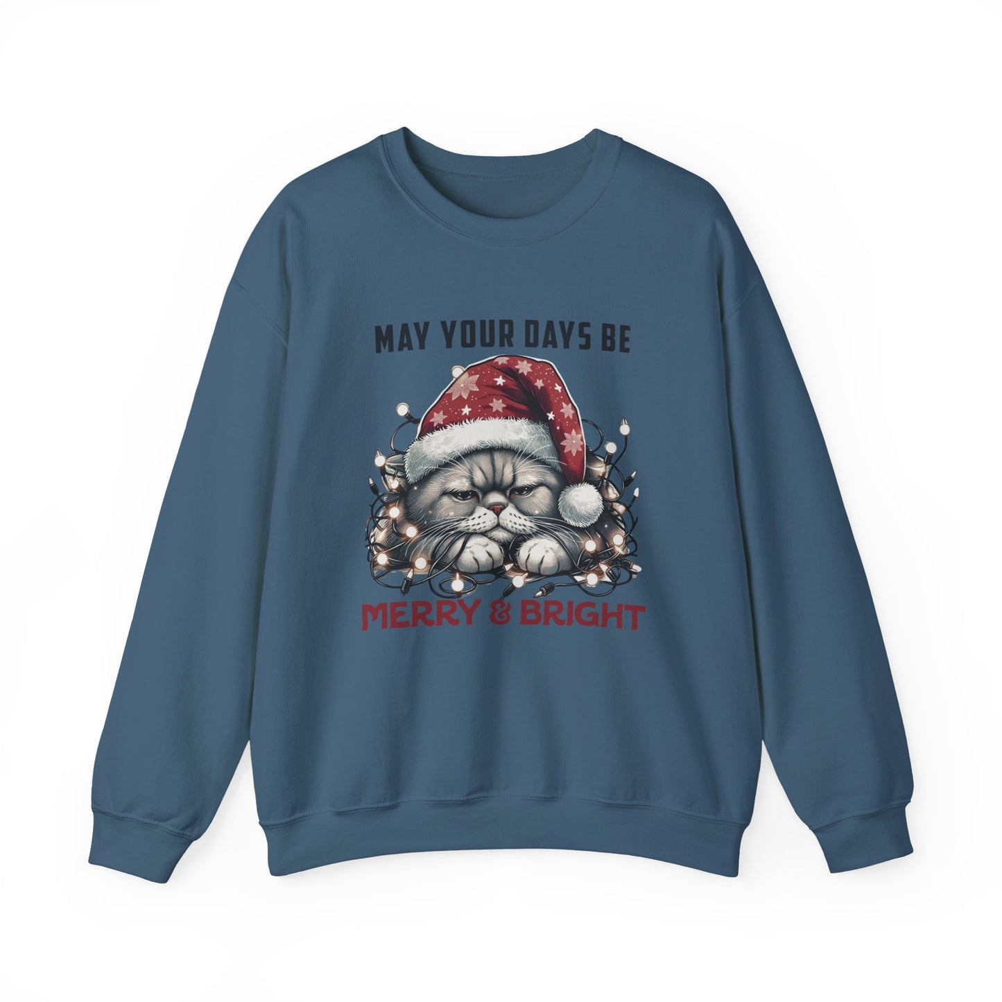 May Your Days Be Merry And Bright, Christmas Cat Sweatshirt, Holiday Cat - PopCultureByDesign36