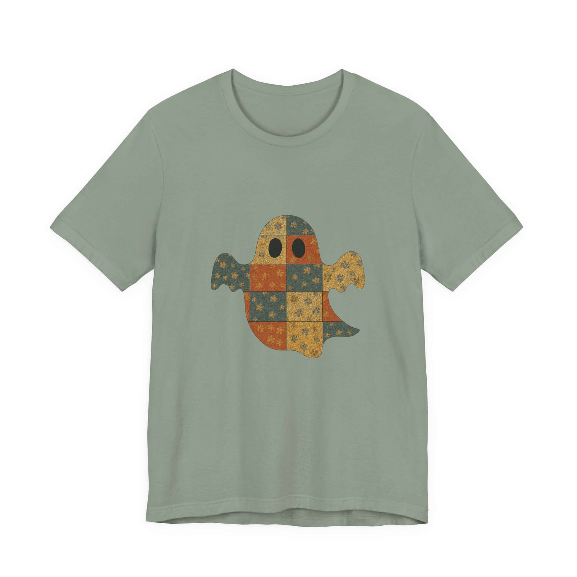 Patchwork Ghost Tee, Ghost Patchwork Halloween Shirt, Boho Ghost Shirt - PopCultureByDesign36
