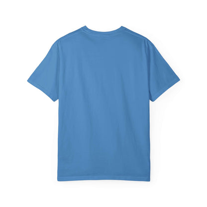 Back view of a vintage blue shirt suitable for custom designs, emphasizing comfort and style.