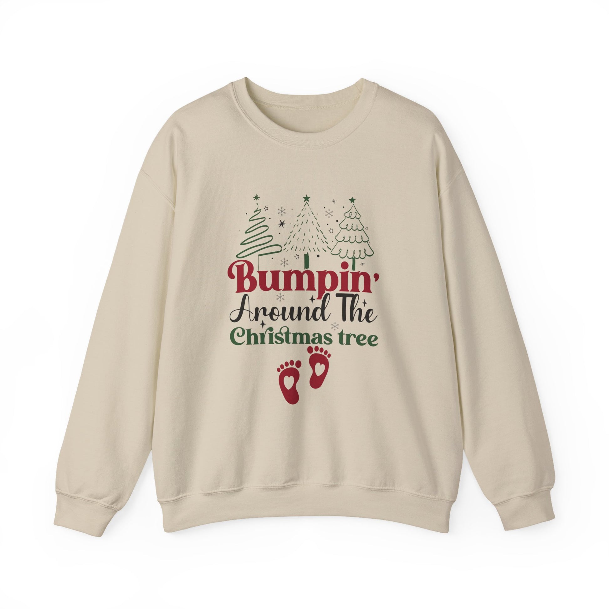 Bumpin Around Christmas Tree Sweatshirt, Pregnancy Reveal Sweater, Xmas Pregnant Shirt - PopCultureByDesign36