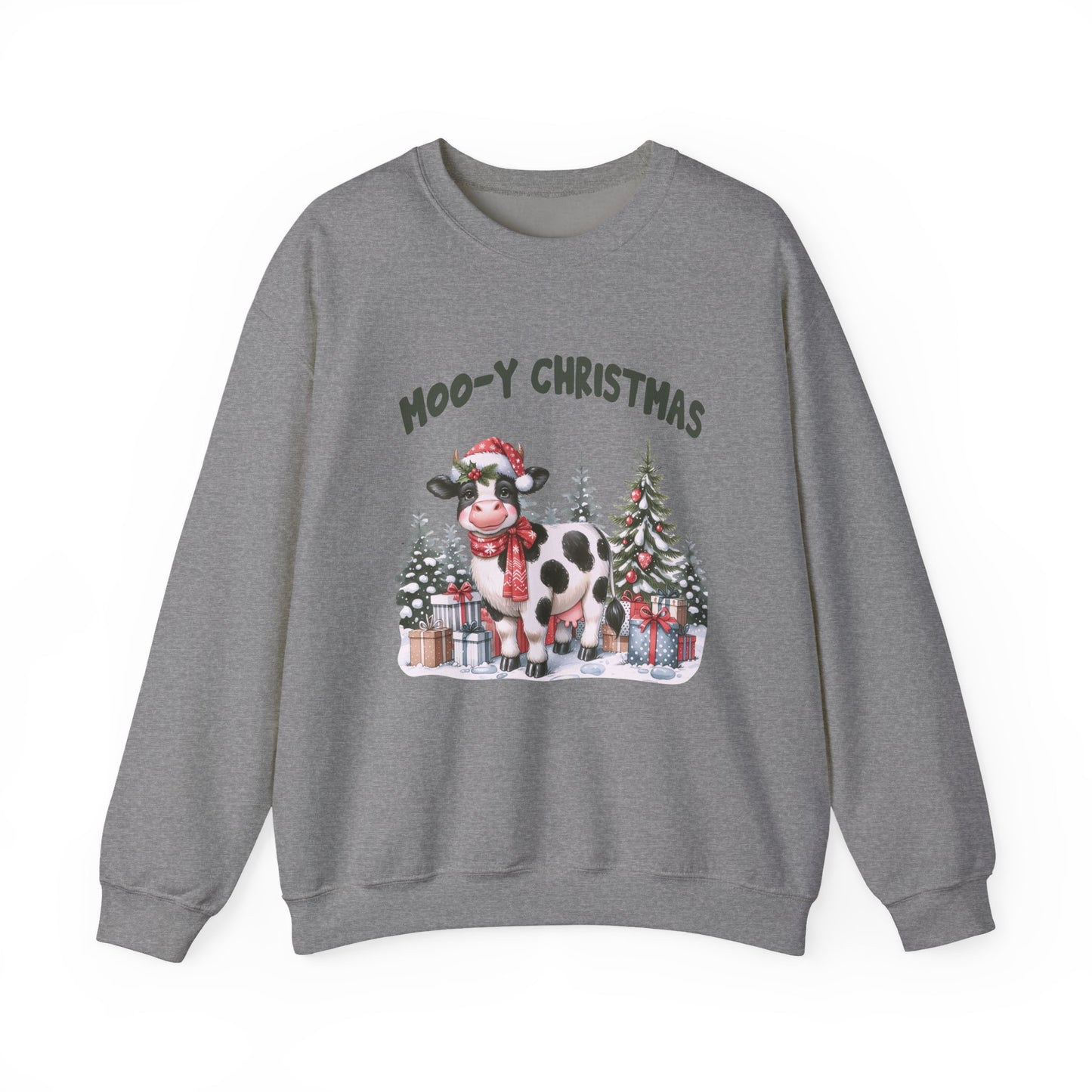 Moo-Y Christmas, Cute Cow Christmas sweatshirt, Country Farm Christmas Sweatshirt - PopCultureByDesign36