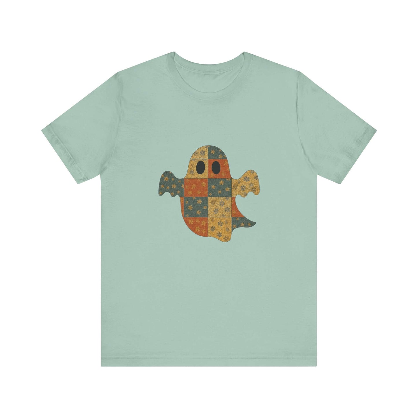 Patchwork Ghost Tee, Ghost Patchwork Halloween Shirt, Boho Ghost Shirt - PopCultureByDesign36