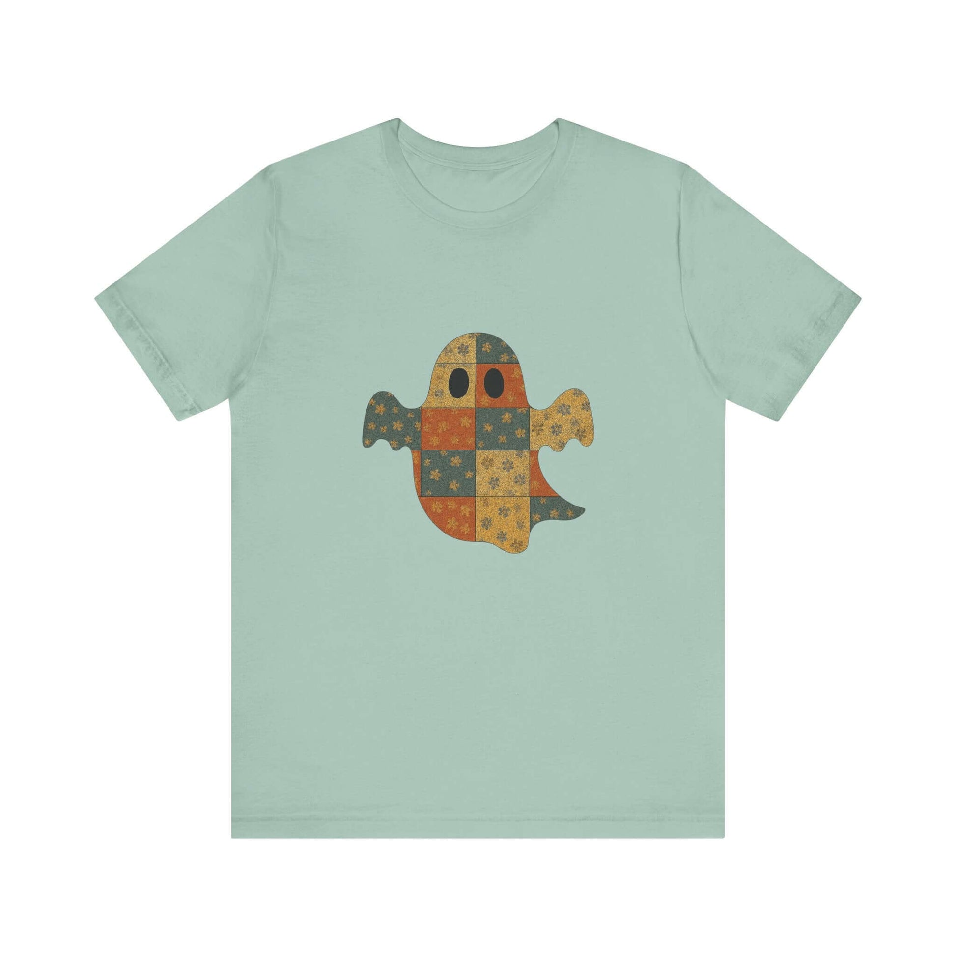 Patchwork Ghost Tee, Ghost Patchwork Halloween Shirt, Boho Ghost Shirt - PopCultureByDesign36