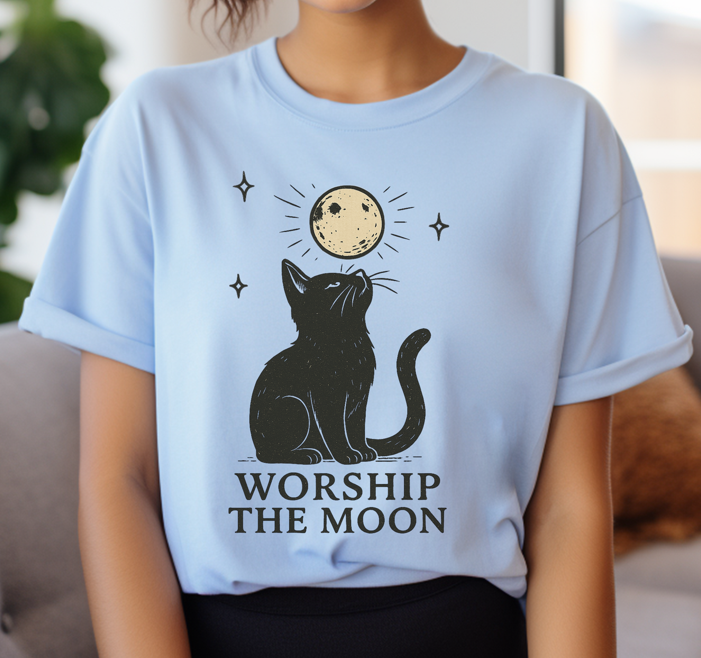 Worship The Moon, Cute Kitten Shirt, Celestial Cat Shirt - PopCultureByDesign36