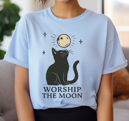 Worship The Moon, Cute Kitten Shirt, Celestial Cat Shirt - PopCultureByDesign36