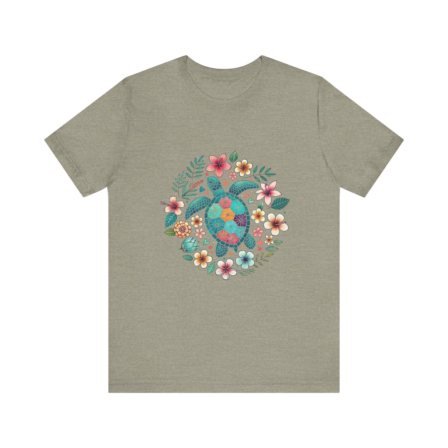 Turtle Ocean Sun T-Shirt, Floral Turtle Shirt, Boho Beach Tshirt - PopCultureByDesign36