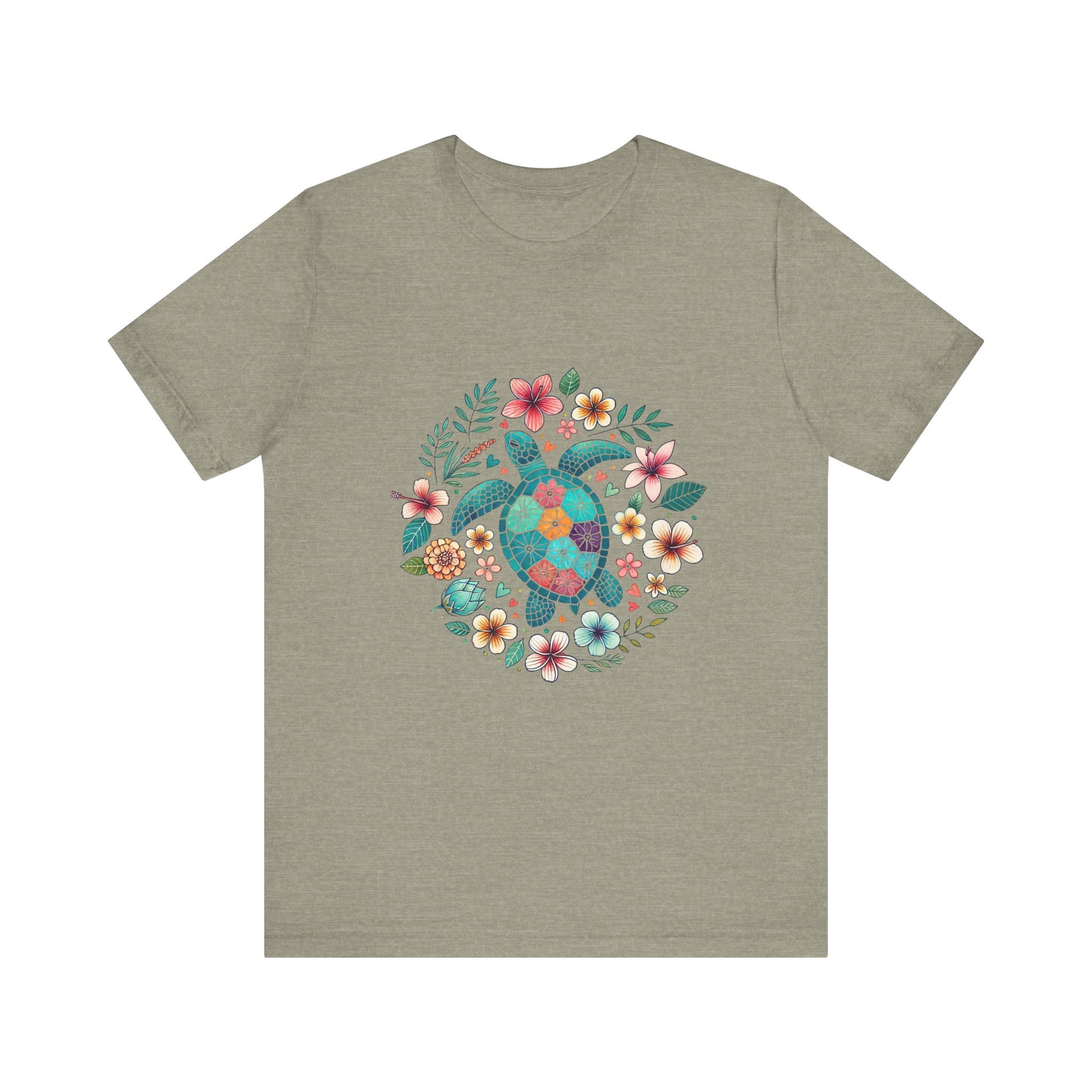 Turtle Ocean Sun T-Shirt, Floral Turtle Shirt, Boho Beach Tshirt - PopCultureByDesign36