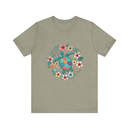 Turtle Ocean Sun T-Shirt, Floral Turtle Shirt, Boho Beach Tshirt - PopCultureByDesign36