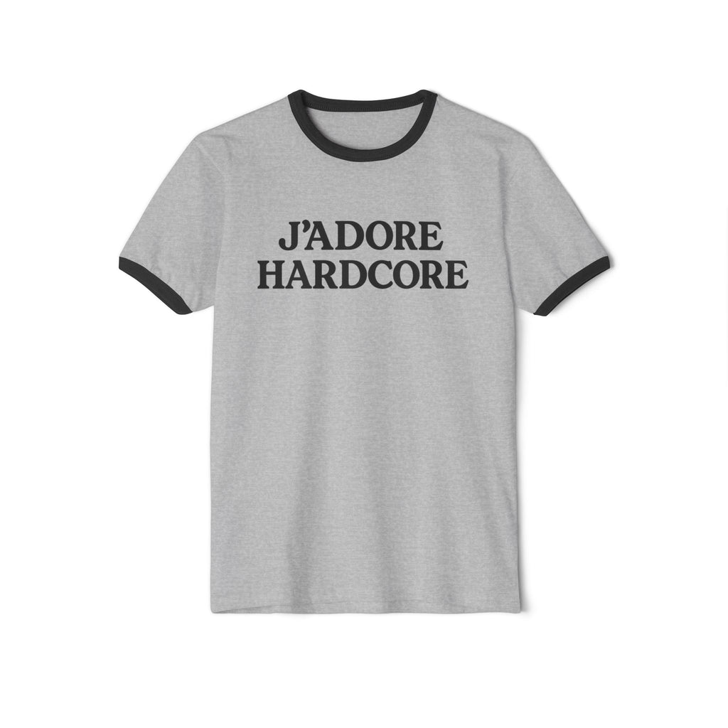 J'Adore Hardcore Ringer T-Shirt — Bold French-Inspired Statement Tee by PopCultureByDesign36