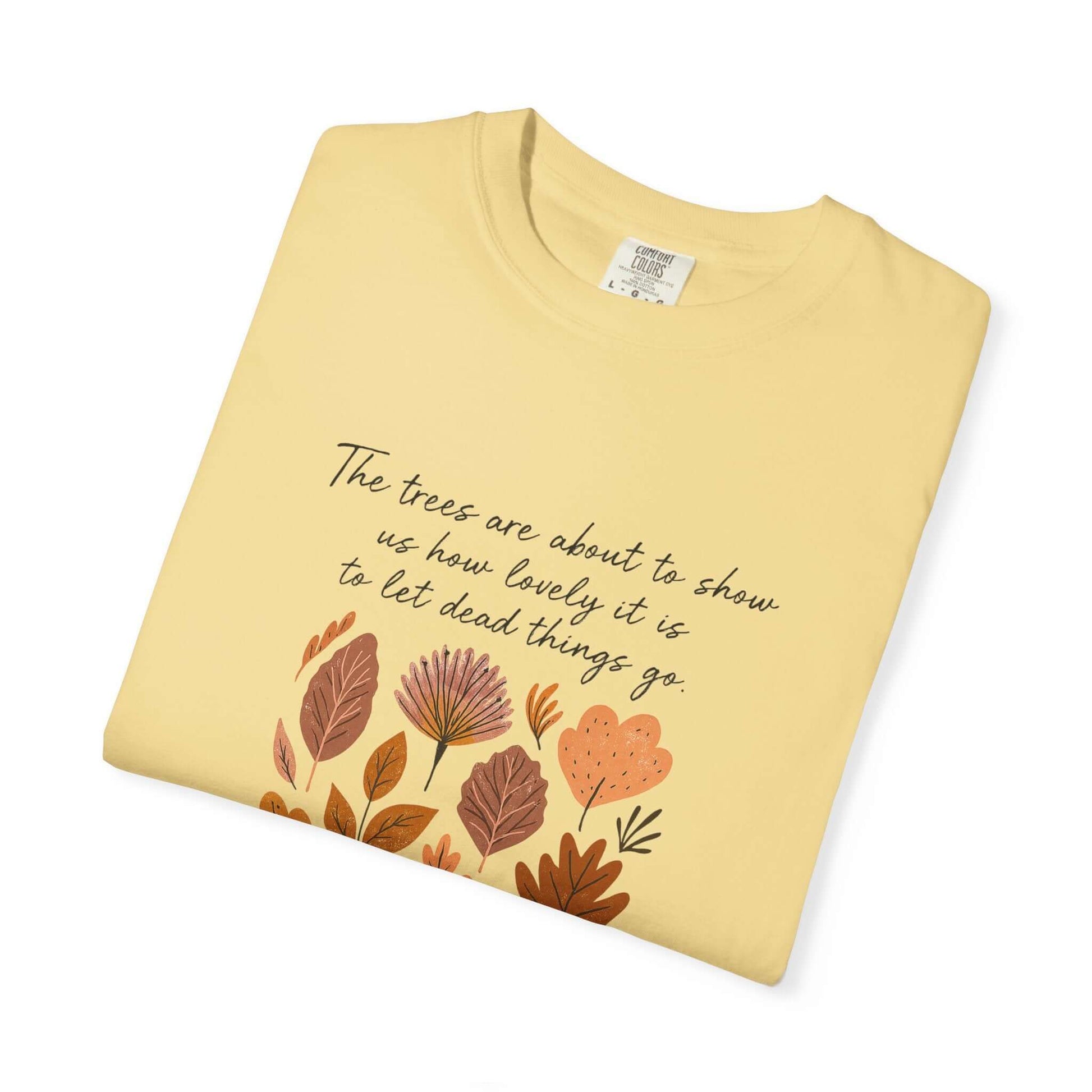 Boho Poem Fall Leaves T-shirt, Fall Shirt, Unisex Fall Top with autumn leaves design and poetic text.