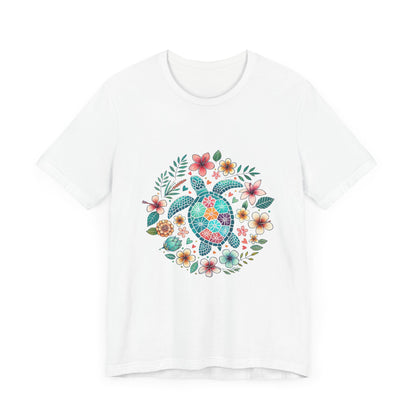 Turtle Ocean Sun T-Shirt, Floral Turtle Shirt, Boho Beach Tshirt - PopCultureByDesign36