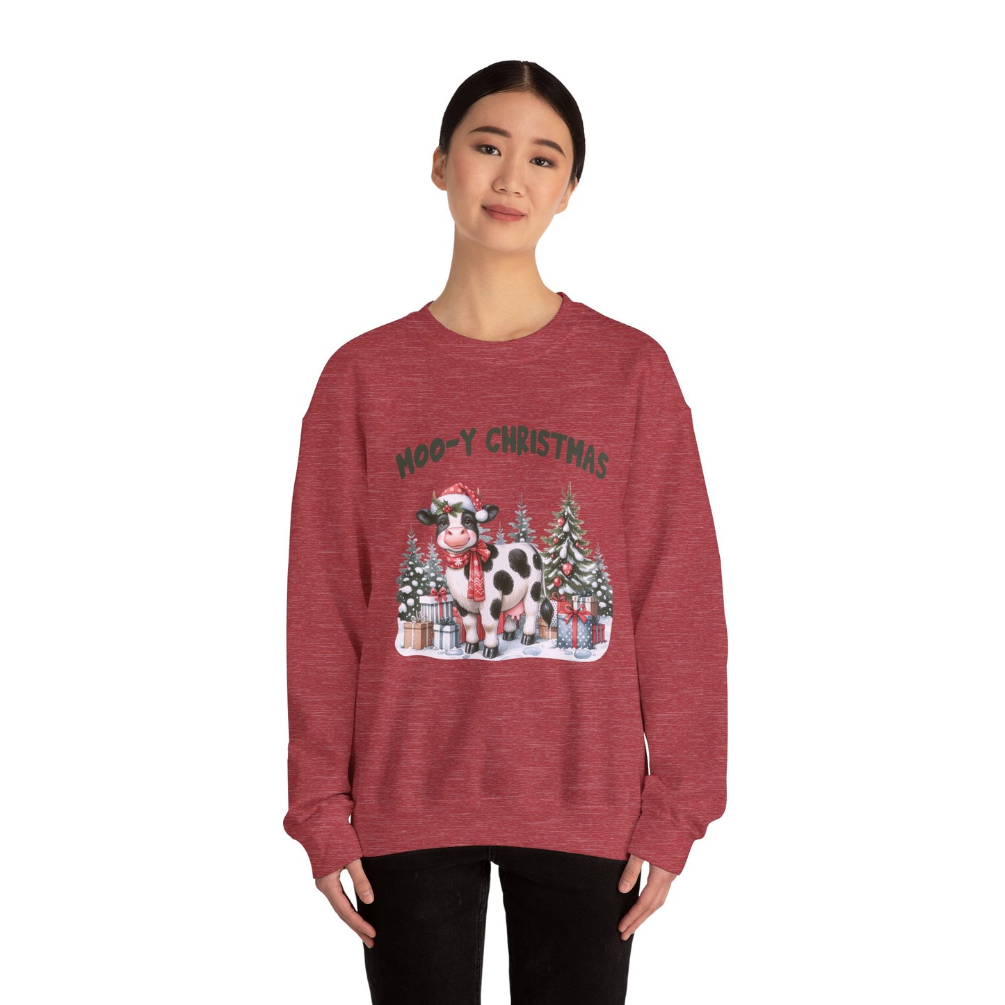 Moo-Y Christmas, Cute Cow Christmas sweatshirt, Country Farm Christmas Sweatshirt - PopCultureByDesign36