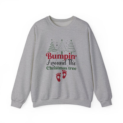 Bumpin Around Christmas Tree Sweatshirt, Pregnancy Reveal Sweater, Xmas Pregnant Shirt - PopCultureByDesign36