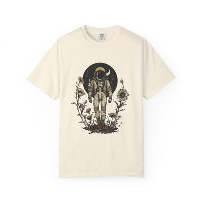 Astronaut Shirt, Boho Astronaut Shirt, Vintage Boho Womens Space Shirt with floral design and moon backdrop.