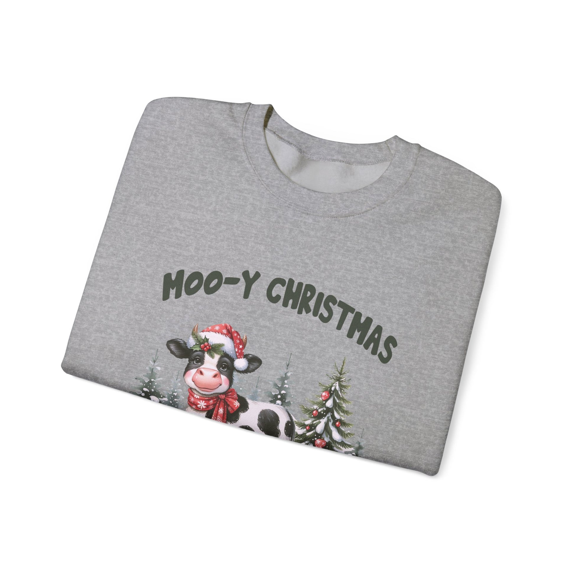 Moo-Y Christmas, Cute Cow Christmas sweatshirt, Country Farm Christmas Sweatshirt - PopCultureByDesign36