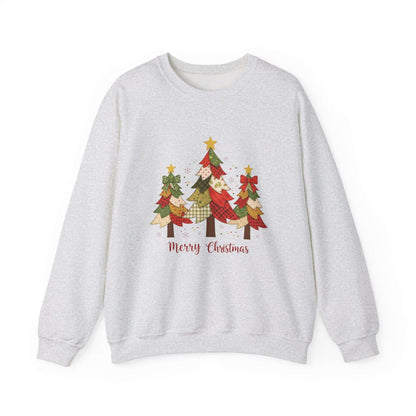 Christmas Tree Patchwork Quilt Style Sweatshirt, Merry Christmas Sweatshirt - PopCultureByDesign36