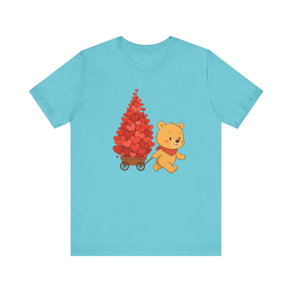 Valentine Bear Tee — Cute Bear with Heart-Filled Wagon by PopCultureByDesign36