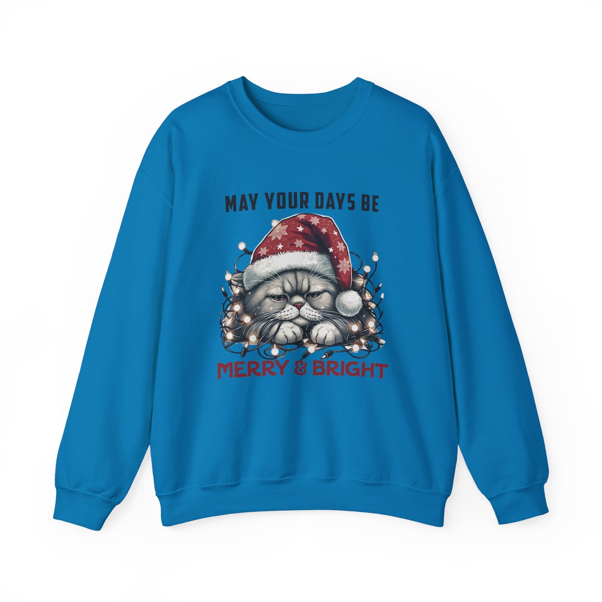 May Your Days Be Merry And Bright, Christmas Cat Sweatshirt, Holiday Cat - PopCultureByDesign36