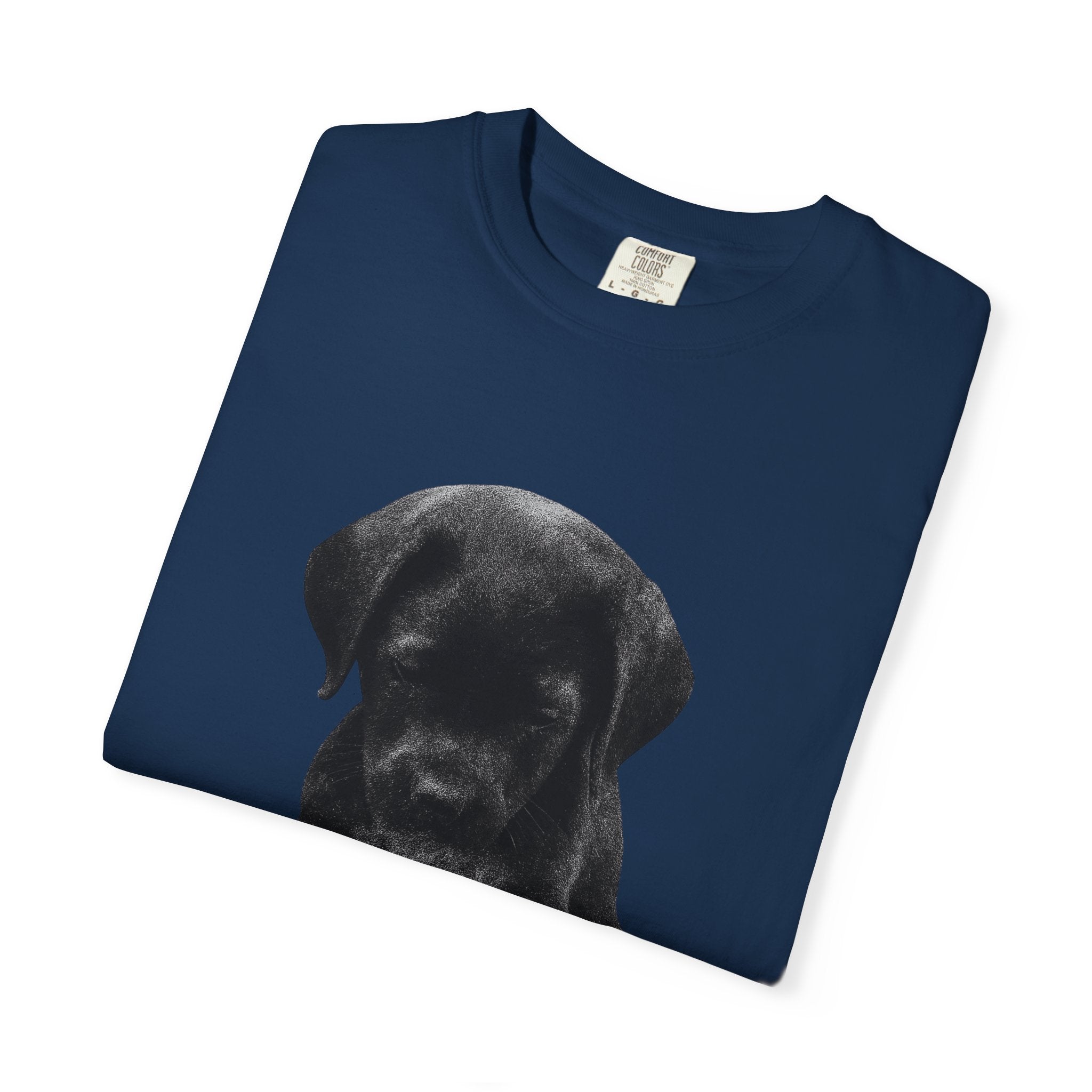 Sad Black Lab Puppy Meme T-Shirt — Cute Sad Black Labrador Graphic Tee by PopCultureByDesign36