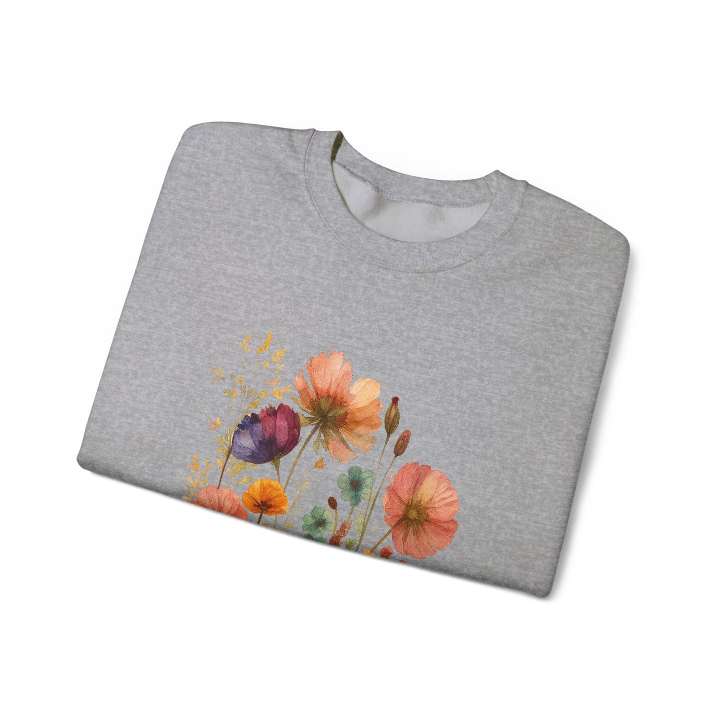 Vintage Boho Pressed Watercolor Wildflower Sweatshirt — Rustic Floral Cottagecore Pullover
