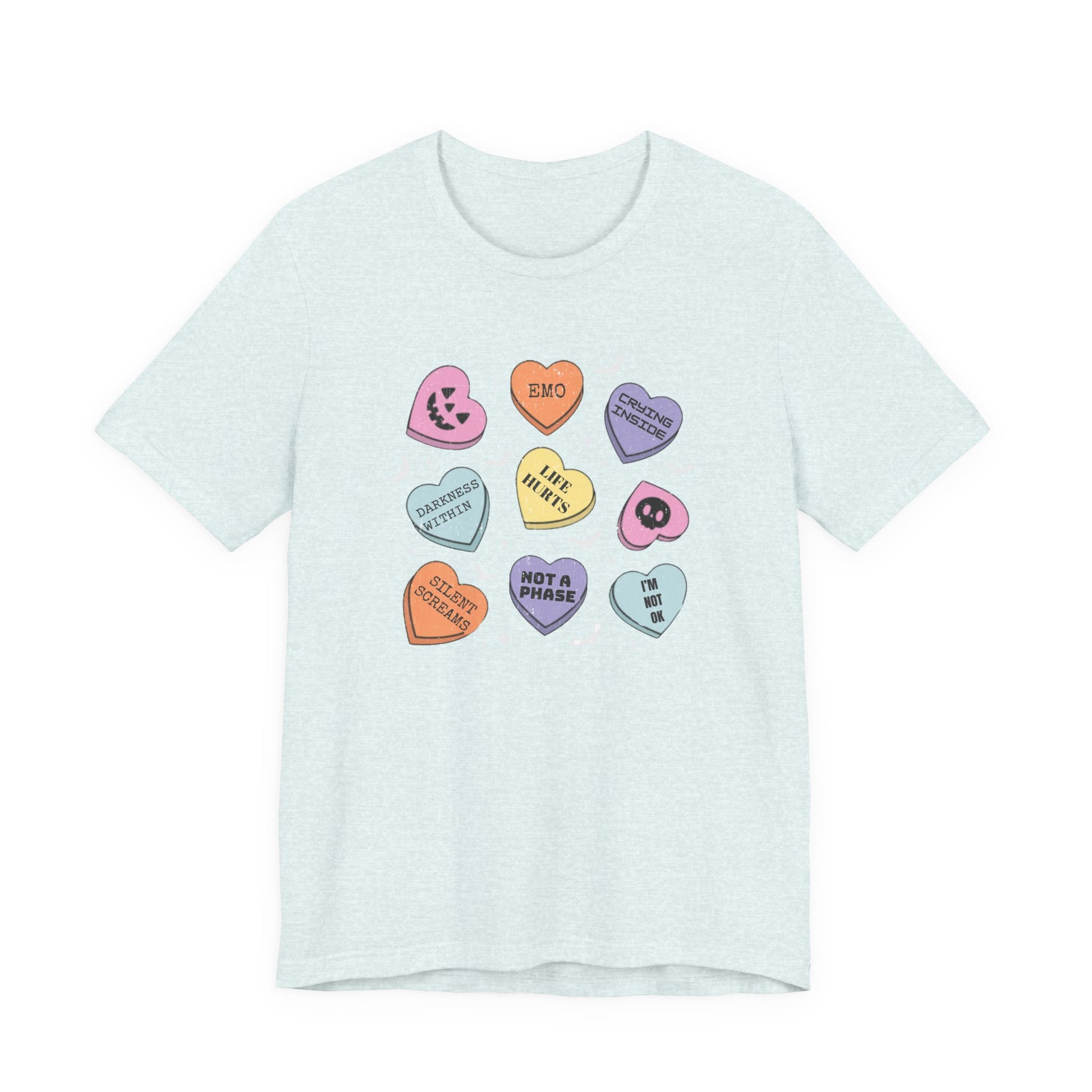 Emo Halloween Pumpkin Candy Hearts T-Shirt, Spooky Candies Shirt, Emo candy hearts - PopCultureByDesign36