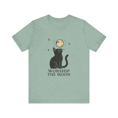 Worship The Moon, Cute Kitten Shirt, Celestial Cat Shirt - PopCultureByDesign36