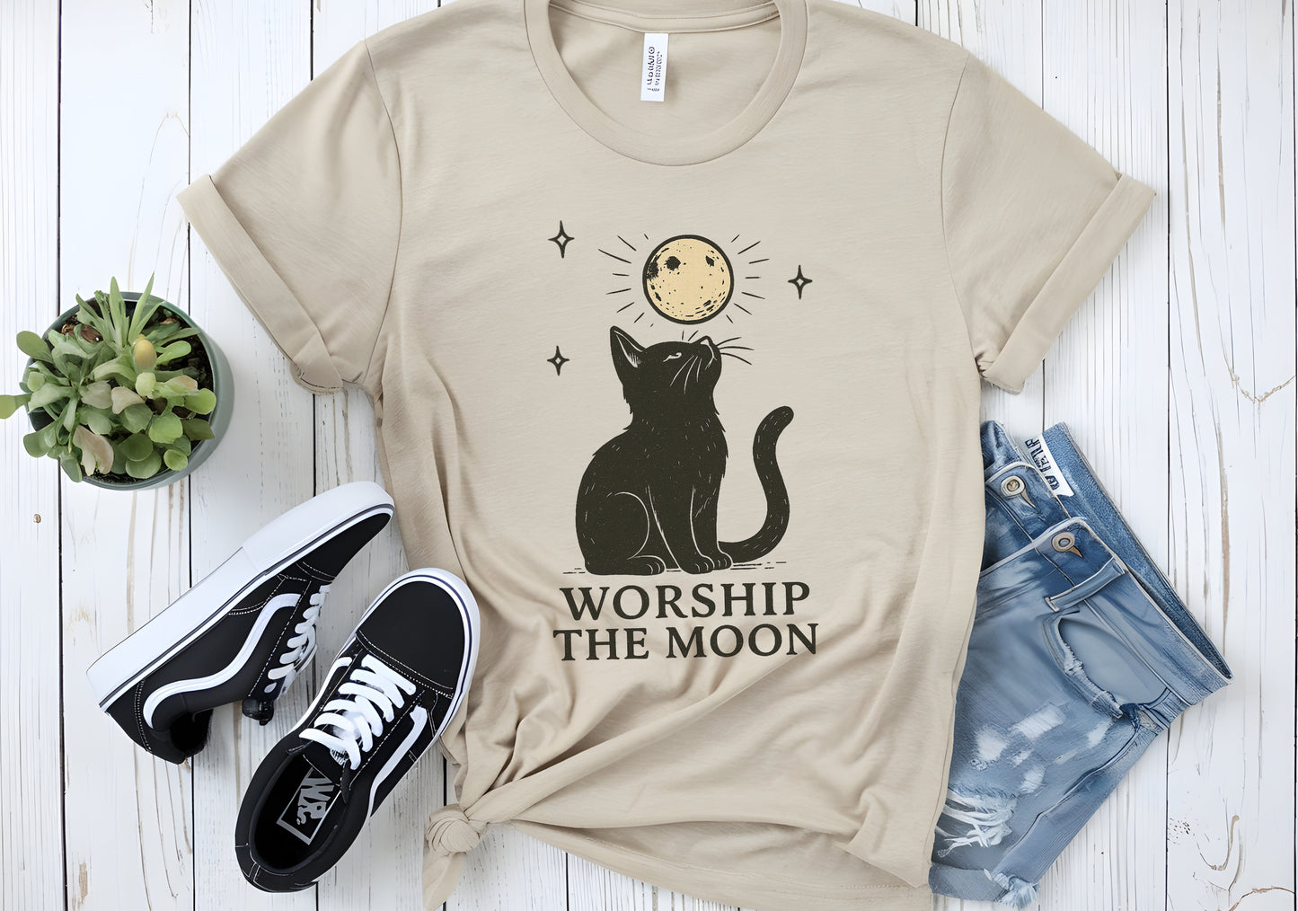 Worship The Moon, Cute Kitten Shirt, Celestial Cat Shirt - PopCultureByDesign36