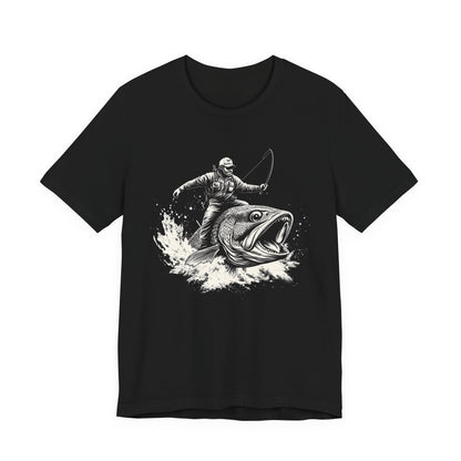 Funny Fisherman Riding a Trout T-Shirt, Fishing Tee, Wild Western Shirt - PopCultureByDesign36