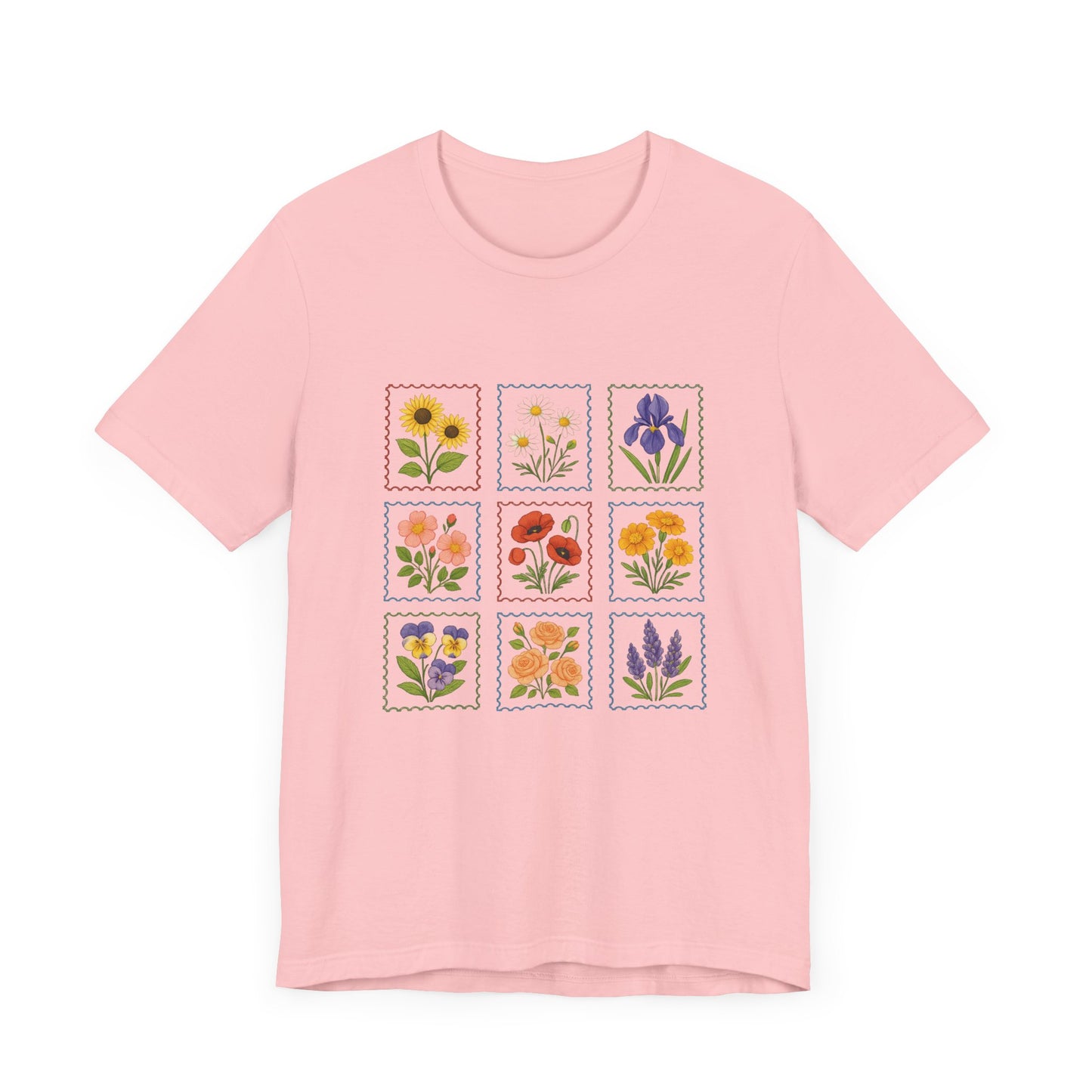 Summer Flower Stamp Tshirt, Vintage Postage Stamp Shirt, Aesthetic Summer Tee - PopCultureByDesign36