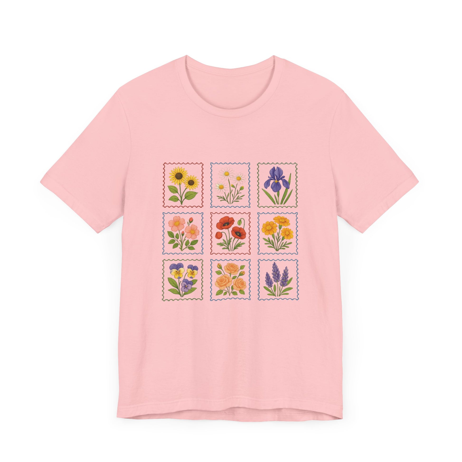 Summer Flower Stamp Tshirt, Vintage Postage Stamp Shirt, Aesthetic Summer Tee - PopCultureByDesign36