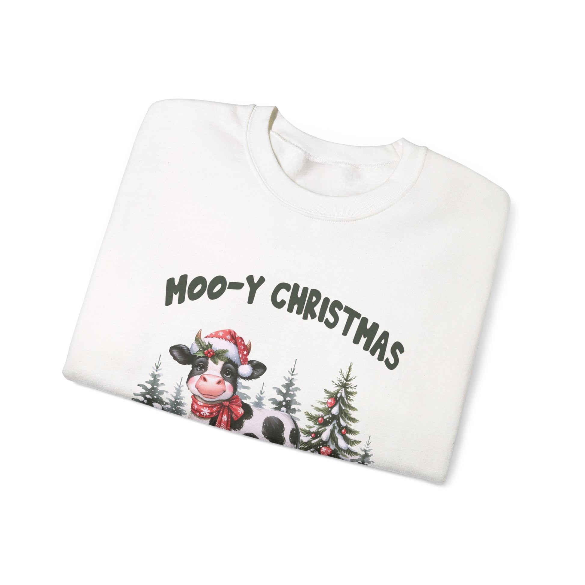 Moo-Y Christmas, Cute Cow Christmas sweatshirt, Country Farm Christmas Sweatshirt - PopCultureByDesign36