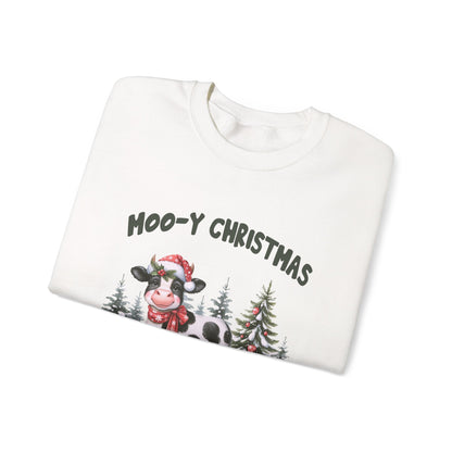 Moo-Y Christmas, Cute Cow Christmas sweatshirt, Country Farm Christmas Sweatshirt - PopCultureByDesign36