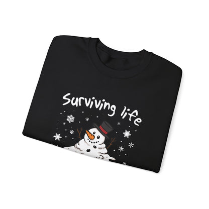Snowman Christmas Sweatshirt, Survive One Meltdown at a Time, Holiday Winter Jumper, Funny Xmas Pullover, Cozy Festive Top, Unisex Winter
