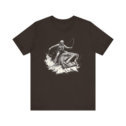 Funny Fisherman Riding a Trout T-Shirt, Fishing Tee, Wild Western Shirt - PopCultureByDesign36