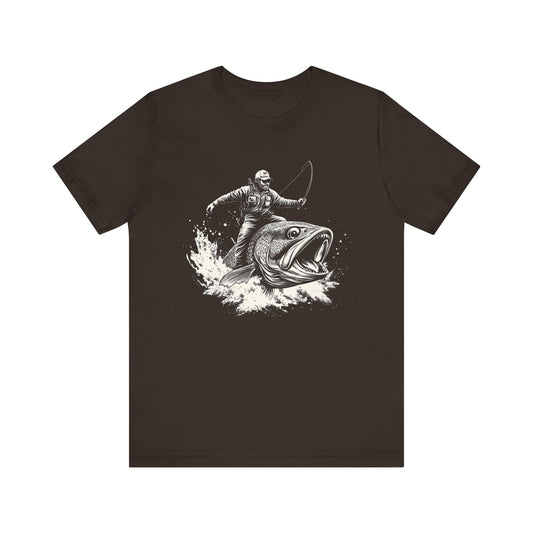 Funny Fisherman Riding a Trout T-Shirt, Fishing Tee, Wild Western Shirt - PopCultureByDesign36